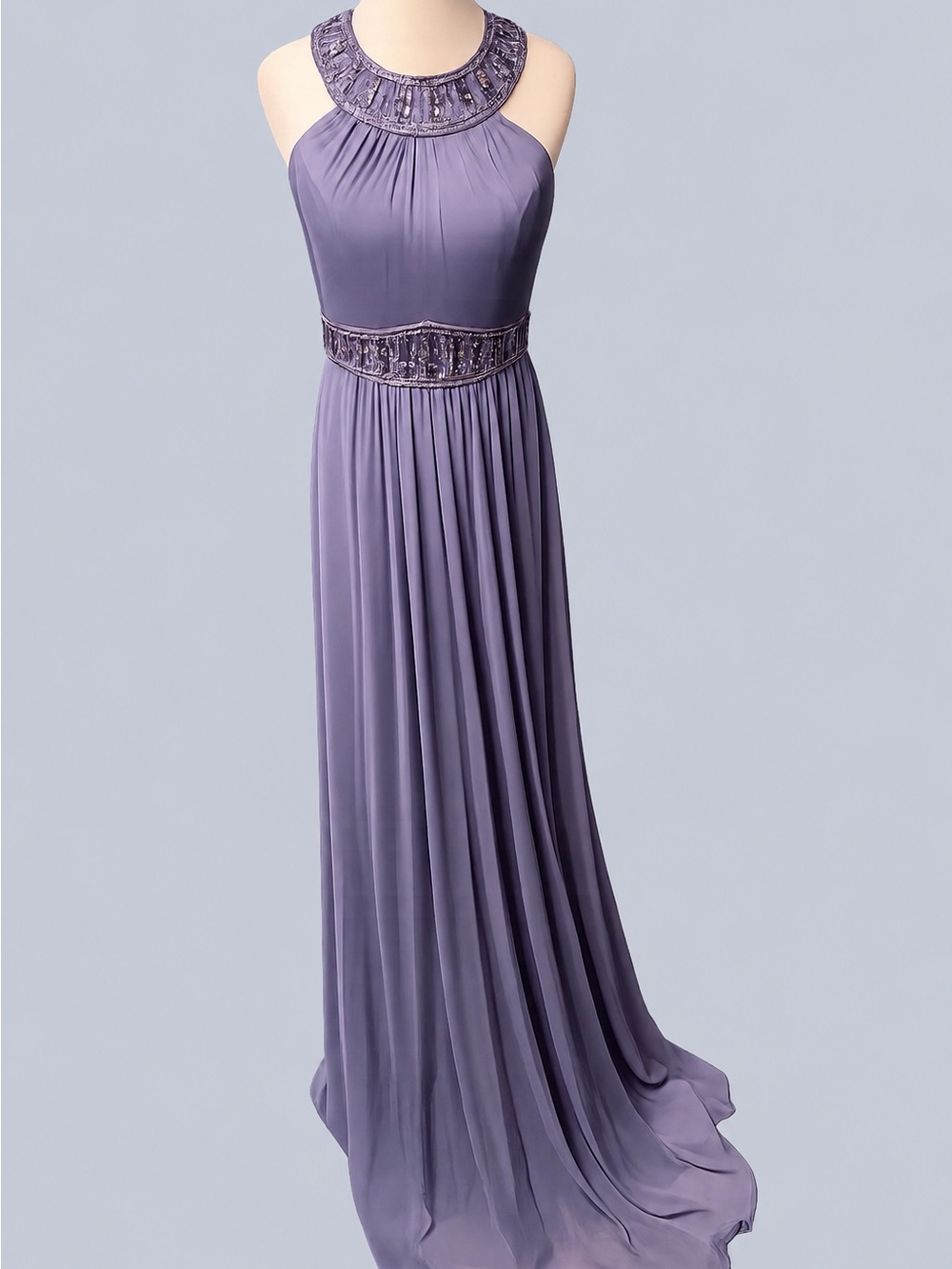 Blue Embellished Halter Evening Dress